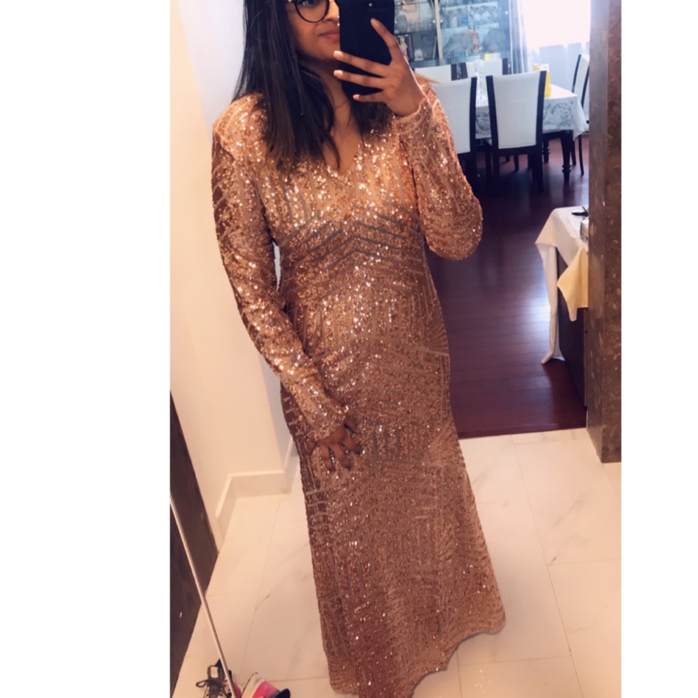 BOOHOO Sequin Long Sleeve Maxi Dress